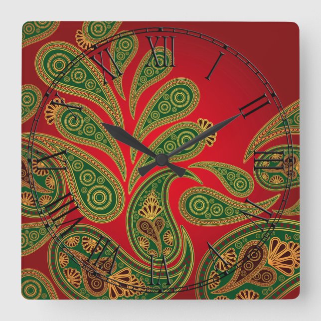 Horloge Carrée Boho Chic Retro Hippy Paisley (Recto)