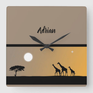 Horloge Carrée Boho Giraffes