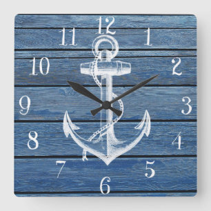 Horloge Carrée Bois bleu blanc