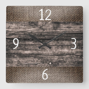 Horloge Carrée Bois Brown foncé Rustique Et Ferme De Burlap  