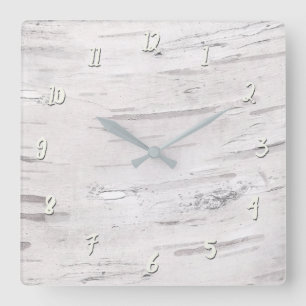 Horloge Carrée Bois de bouleau blanc Maison de ferme rustique de