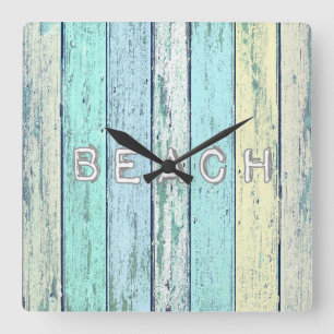Horloge Carrée Bois de flottage rustique de plage