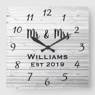 Horloge Carrée Bois gris personnalisé rustique sur mesure