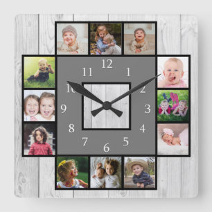 Horloge Carrée Bois gris rustique Créez votre propre collection p