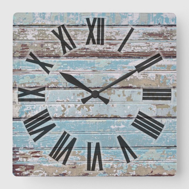 Horloge Carrée bois patiné (Recto)