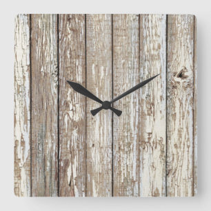 Horloge Carrée Bois patiné de grange