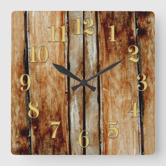 Horloge Carrée Bois rustique Cartes de clôture Timber-Effet Horlo (Recto)