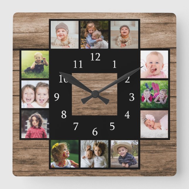 Horloge Carrée Bois rustique Créez votre propre collection photo  (Recto)