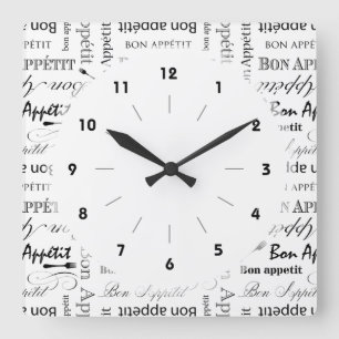 Horloge Carrée Bon Apppetit Classic Black and White Pattern