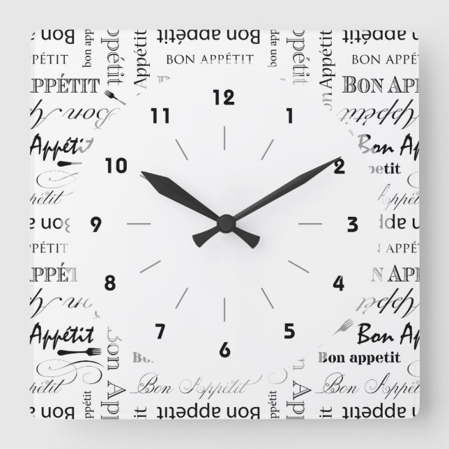 Horloge Carrée Bon Apppetit Classic Black and White Pattern (Recto)