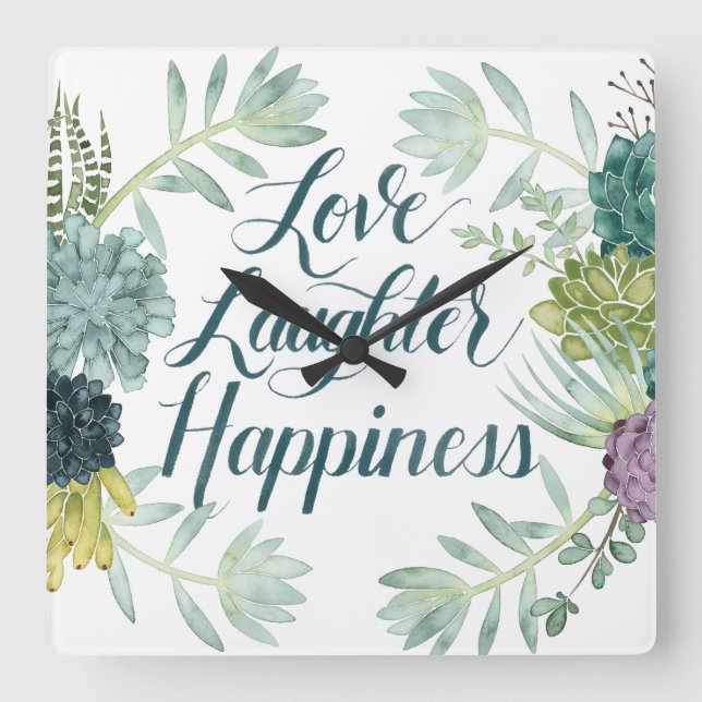 Horloge Carrée Bonheur plante | Amour rire bonheur (Recto)