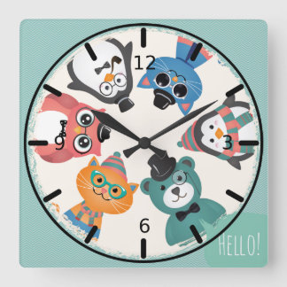 Horloge Carrée Bonjour ! Cercle des amis animaux