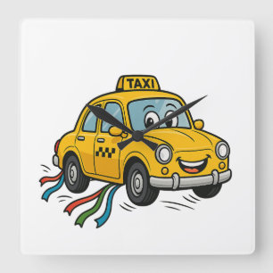 Horloge Carrée Bonne Cartoon Taxi