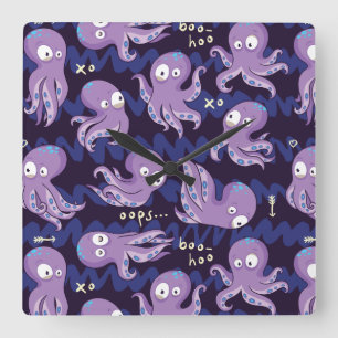 Horloge Carrée Boo Octopus mignon Violet Enfants Vêtements & Déco