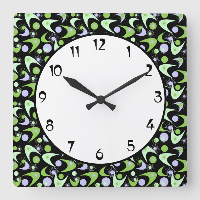 Horloge Carrée Boomerangs rétro (Recto)
