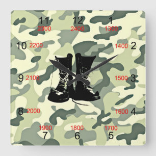 Horloge Carrée Boots & Camo Military Wall Clock