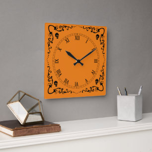 Horloge Carrée Bordure magique d'Halloween orange et noir