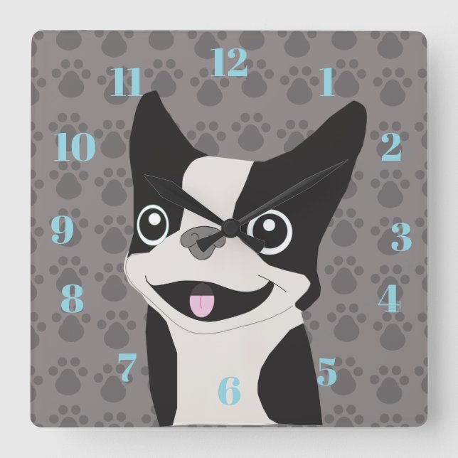 Horloge Carrée Boston Terrier (Recto)
