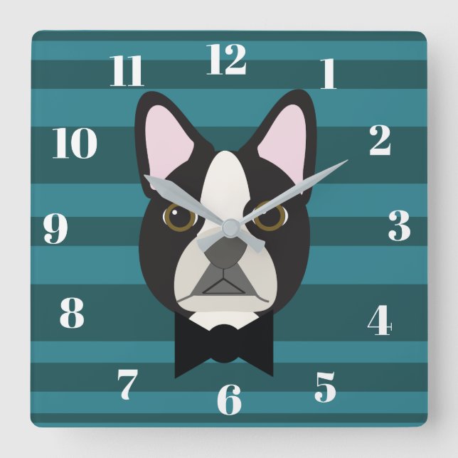 Horloge Carrée Boston Terrier (Recto)