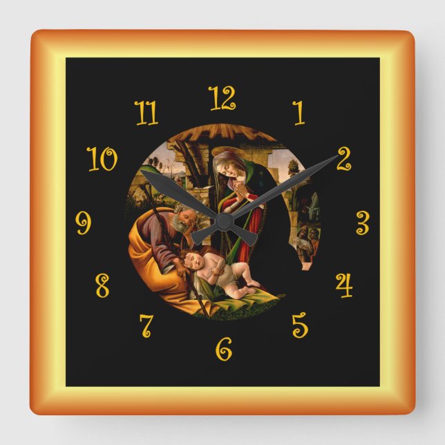 Horloge Carrée Botticelli ~ L'Adoration de l'Enfant Christ ~ (Recto)