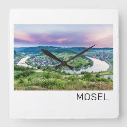 Horloge Carrée Boucle Moselle Coucher de soleil Kroev Panorama Al