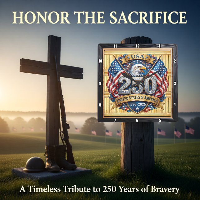 Horloge Carrée Bouclier de l'Aigle du 250e Anniversaire des États (Créateur téléchargé)