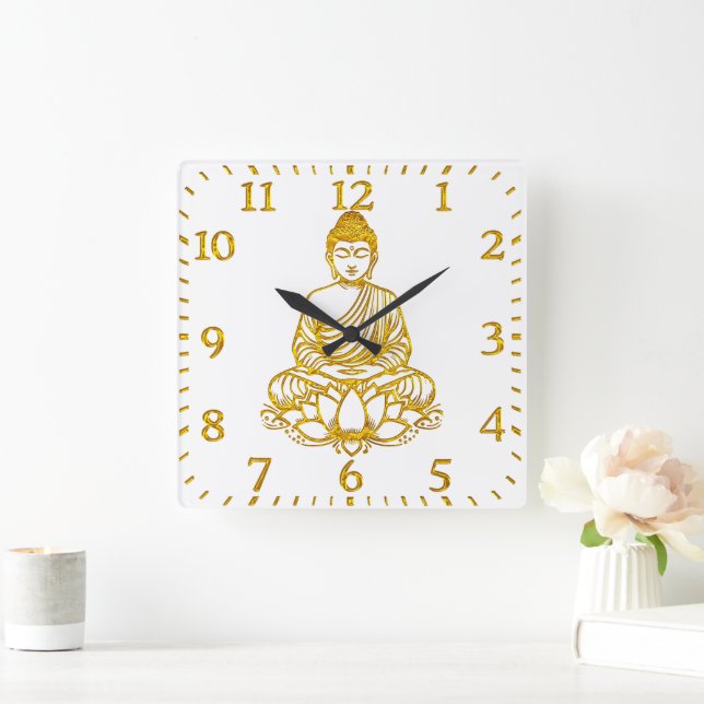 Horloge Carrée Bouddha à Lotus Pose, (Maison)