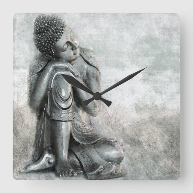 Horloge Carrée Bouddha en argent paisible (Recto)
