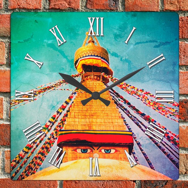 Horloge Carrée Bouddha Eyes, Boudhanath Stupa, Népal / Bouddhisme (Créateur téléchargé)
