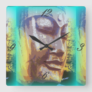 Horloge Carrée Bouddha vert font face