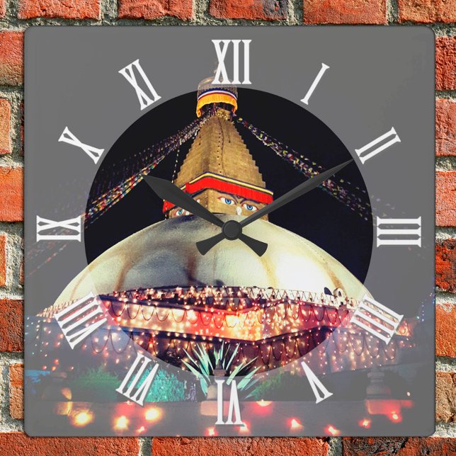 Horloge Carrée Boudhanath Stupa la nuit, Katmandou, Népal (Créateur téléchargé)