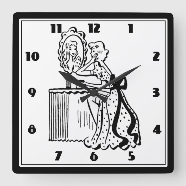 Horloge Carrée Boudoir féminin moderne et moderne rétro les année (Recto)