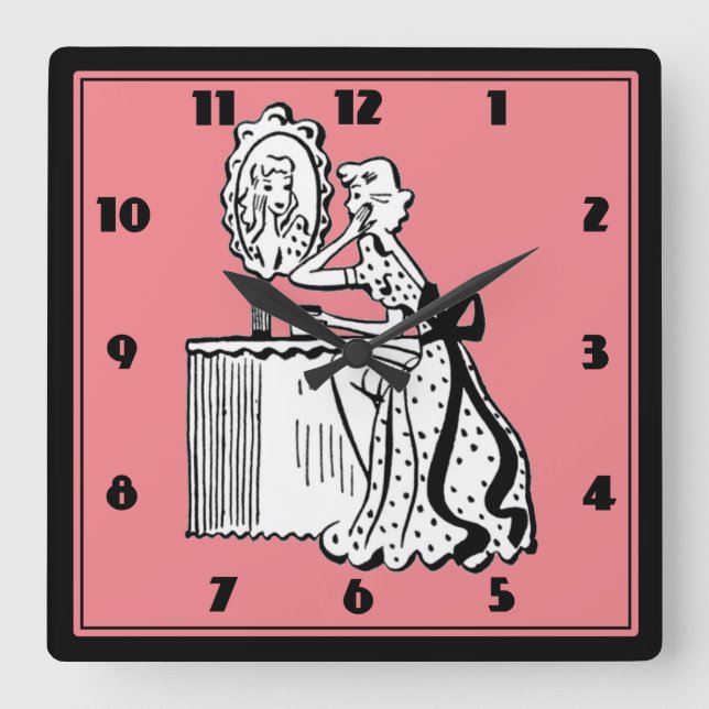 Horloge Carrée Boudoir féminin moderne et moderne rétro les année (Recto)