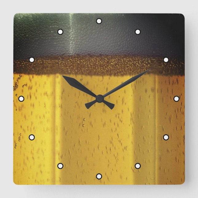 Horloge Carrée Boue de bière avec bulles et mousse avec points (Recto)