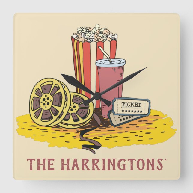 Horloge Carrée Bouffée de film texte personnalisé (Recto)