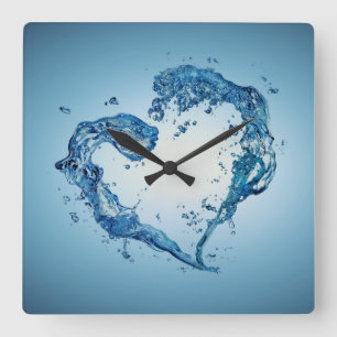 Horloge Carrée Bouffées d'eau en forme de coeur
