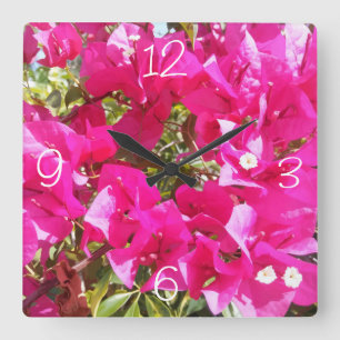 Horloge Carrée Bougainvilliers roses mignons Imprimez les cadrans