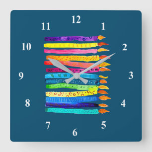 Horloge Carrée Bougies d'anniversaire aquarelle