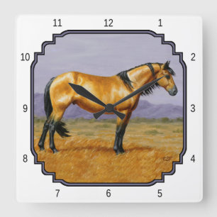 Horloge Carrée Bouksin Cheval sauvage Stallion Mustang