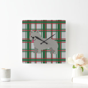 Horloge Carrée Bouledogue Français Gris, Carreaux de Noël