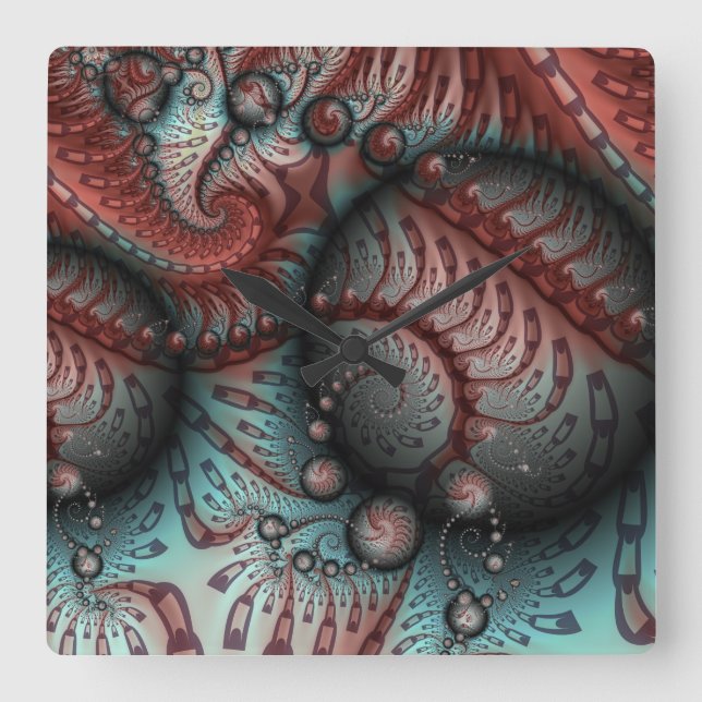 Horloge Carrée Boules d'art Abstrait Fractal Imaginaire Bleu Brow (Recto)