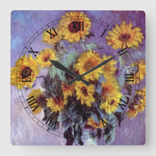 Horloge Carrée Bouquet de tournesols par Claude Monet, Art vintag