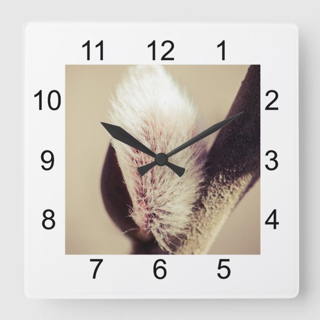 Horloge Carrée Bourgeons de saules - Poussée de la nouvelle vie (Recto)