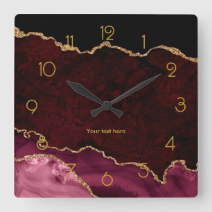 Horloge Carrée Bourgogne et Agate Personnalisée Or