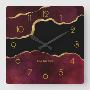 Horloge Carrée Bourgogne et Agate Personnalisée Or