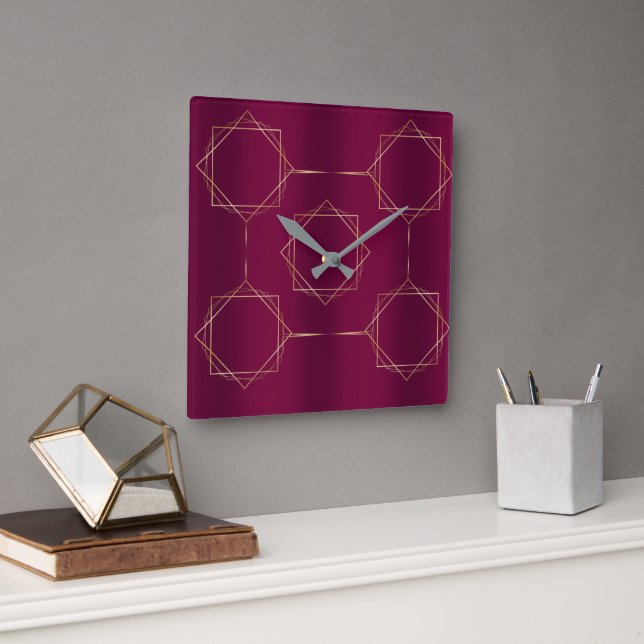 Horloge Carrée Bourgogne et or (Bureau)