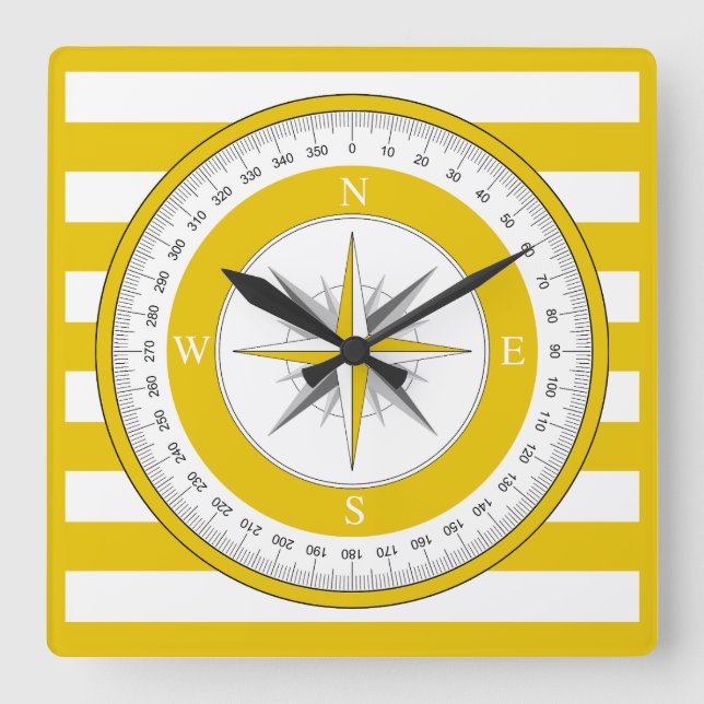 Horloge Carrée Boussole Rose Jaune et blanche (Recto)