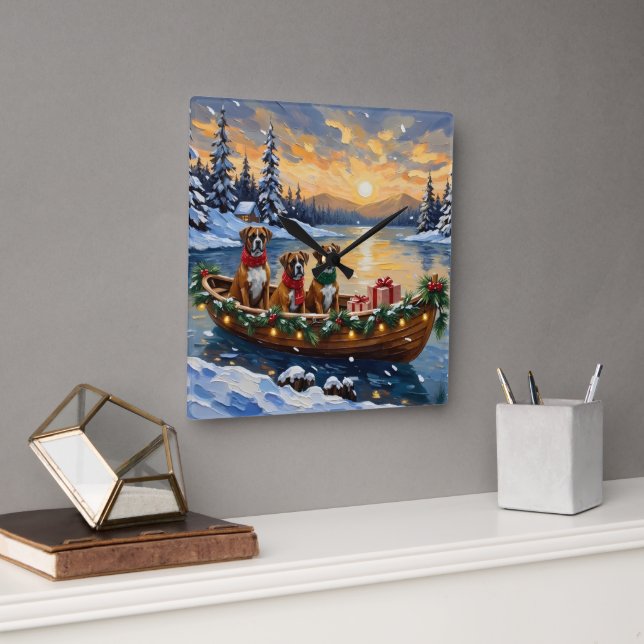 Horloge Carrée Boxer Christmas Boat Holiday (Bureau)
