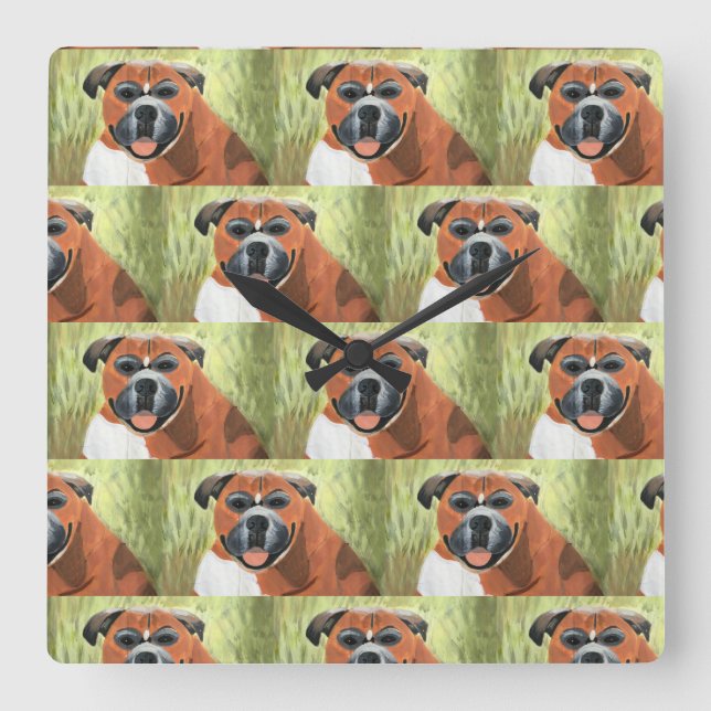 Horloge Carrée Boxer Dog Wall Clock, 27.3 cm Square Acrylic (Recto)
