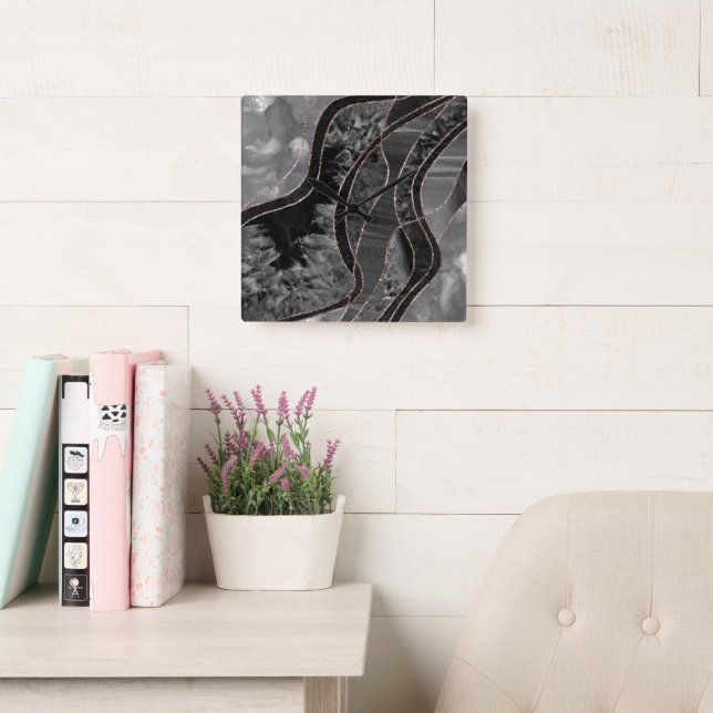 Horloge Carrée Bracelet en or marbré Agate 12 (Salle de lecture)